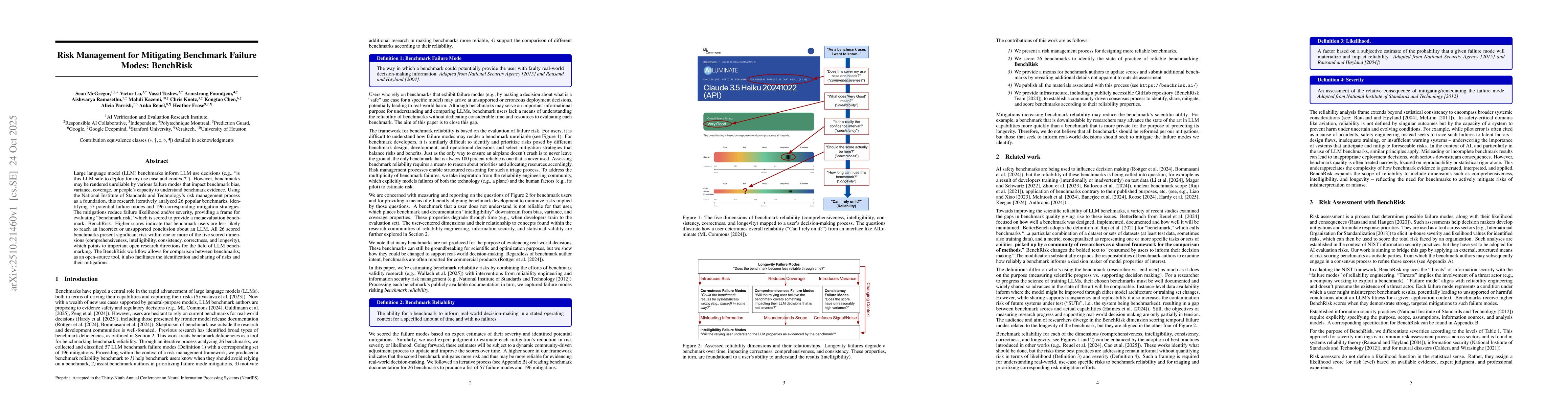 Thumbnail for Risk Management for Mitigating Benchmark Failure Modes: BenchRisk