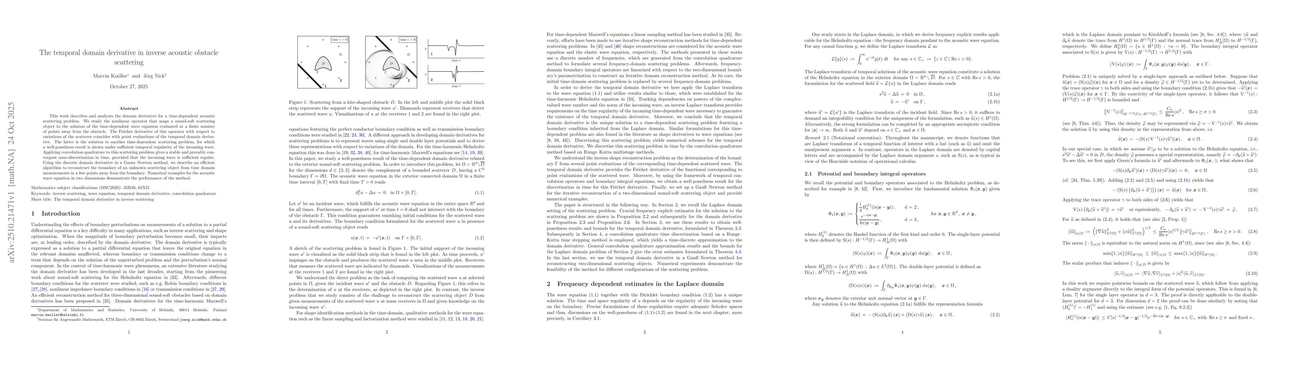 Thumbnail for The temporal domain derivative in inverse acoustic obstacle scattering