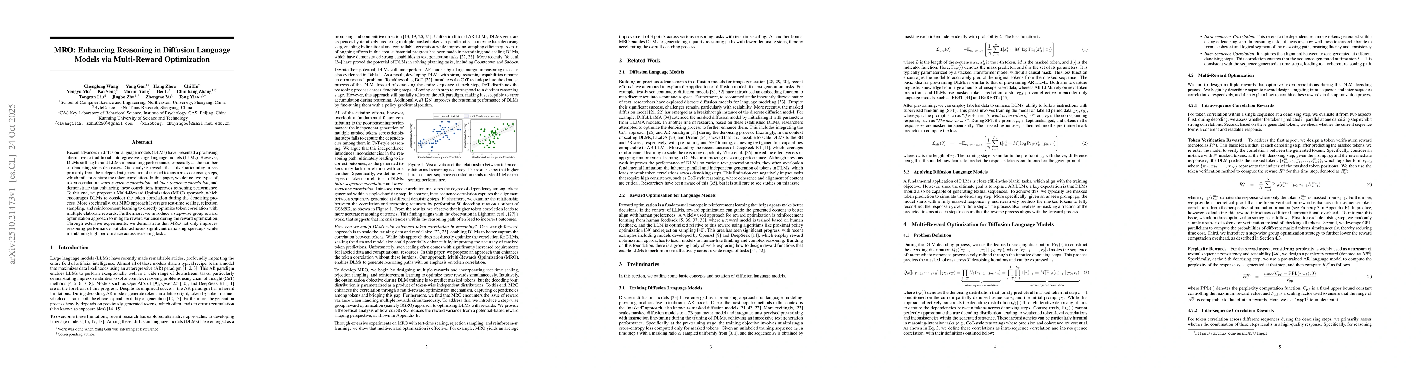 Thumbnail for MRO: Enhancing Reasoning in Diffusion Language Models via Multi-Reward
  Optimization