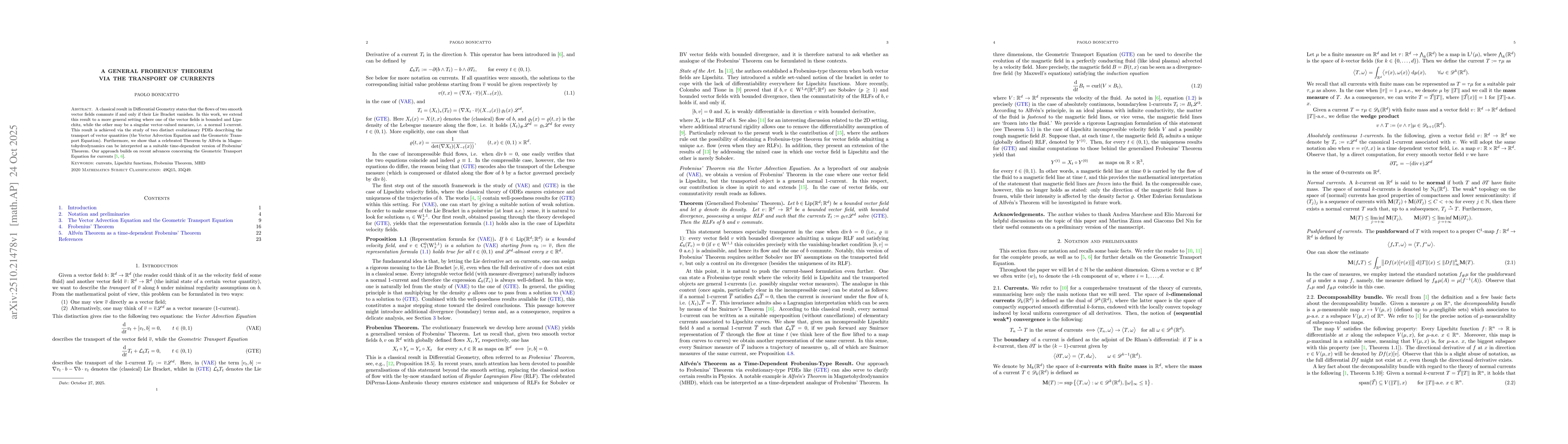 Thumbnail for A general Frobenius' Theorem via the Transport of Currents