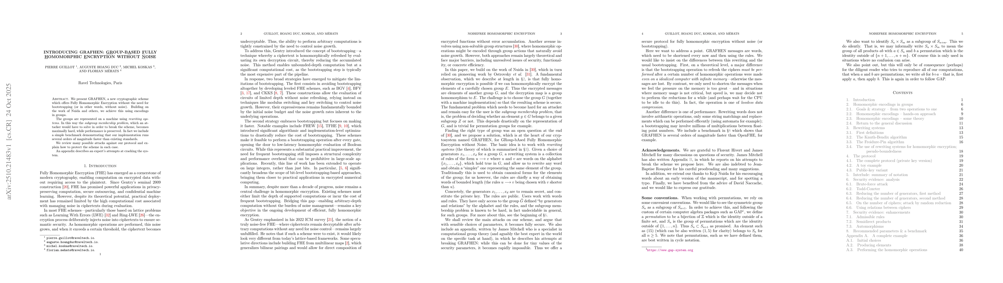 Thumbnail for Introducing GRAFHEN: Group-based Fully Homomorphic Encryption without
  Noise