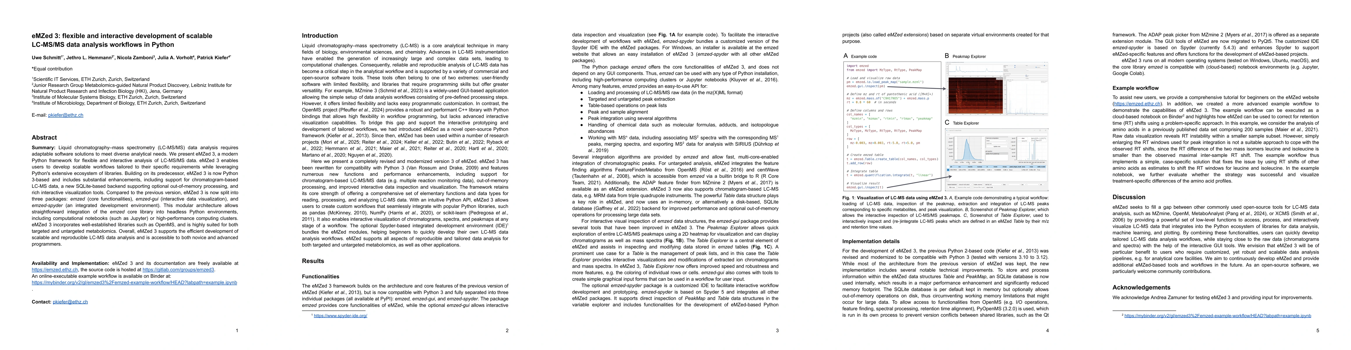 Thumbnail for eMZed 3: flexible and interactive development of scalable LC-MS/MS data
  analysis workflows in Python