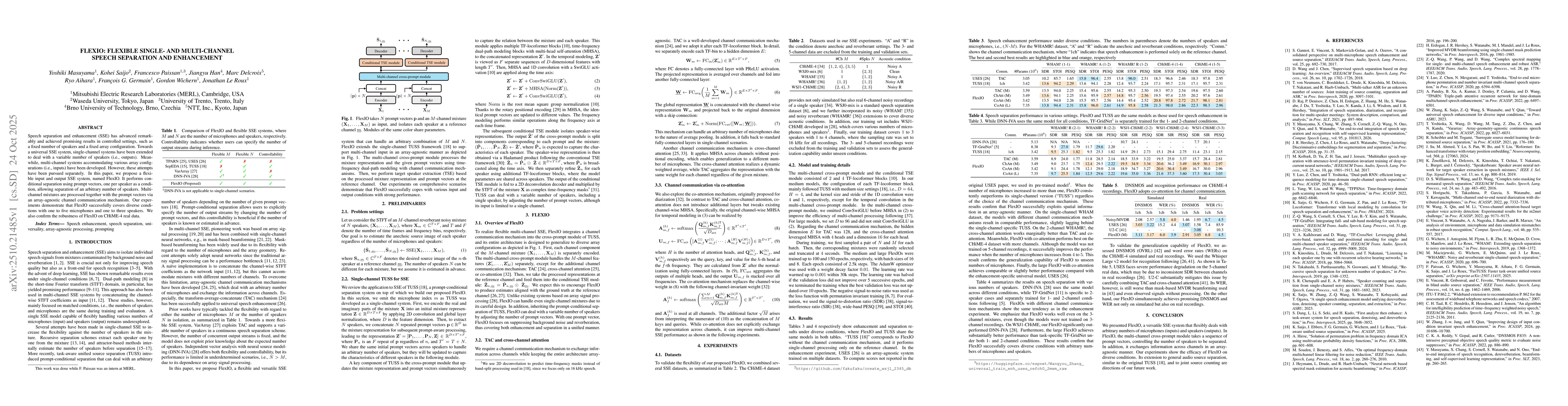 Thumbnail for FlexIO: Flexible Single- and Multi-Channel Speech Separation and
  Enhancement