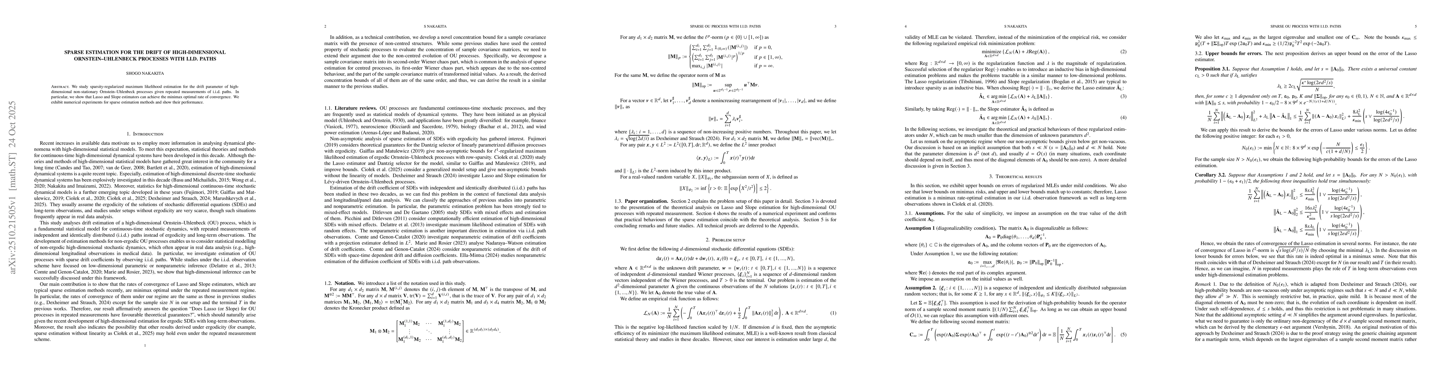 Thumbnail for Sparse estimation for the drift of high-dimensional Ornstein--Uhlenbeck
  processes with i.i.d. paths