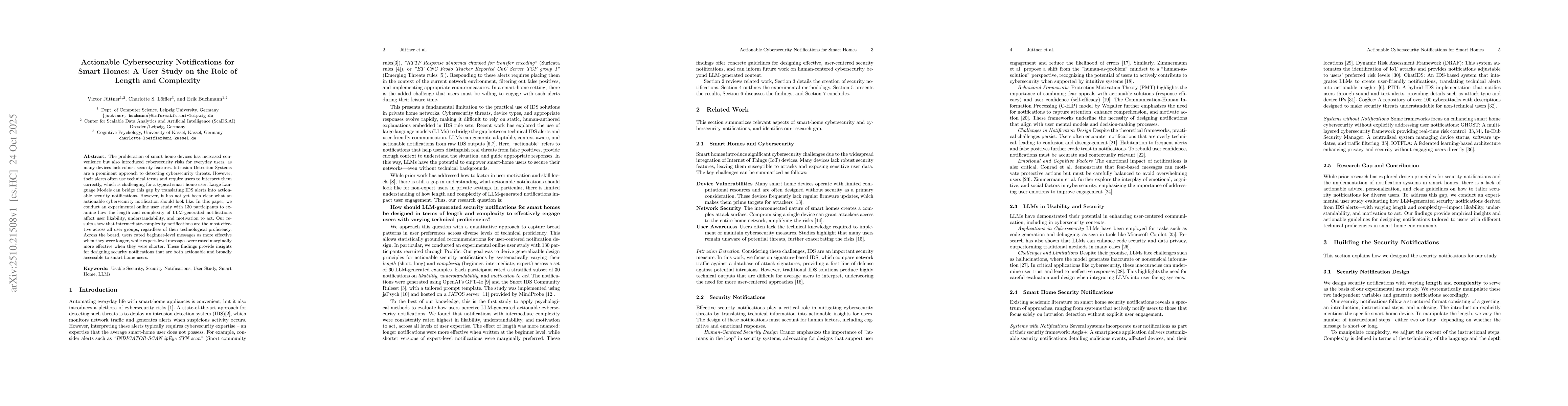 Thumbnail for Actionable Cybersecurity Notifications for Smart Homes: A User Study on
  the Role of Length and Complexity