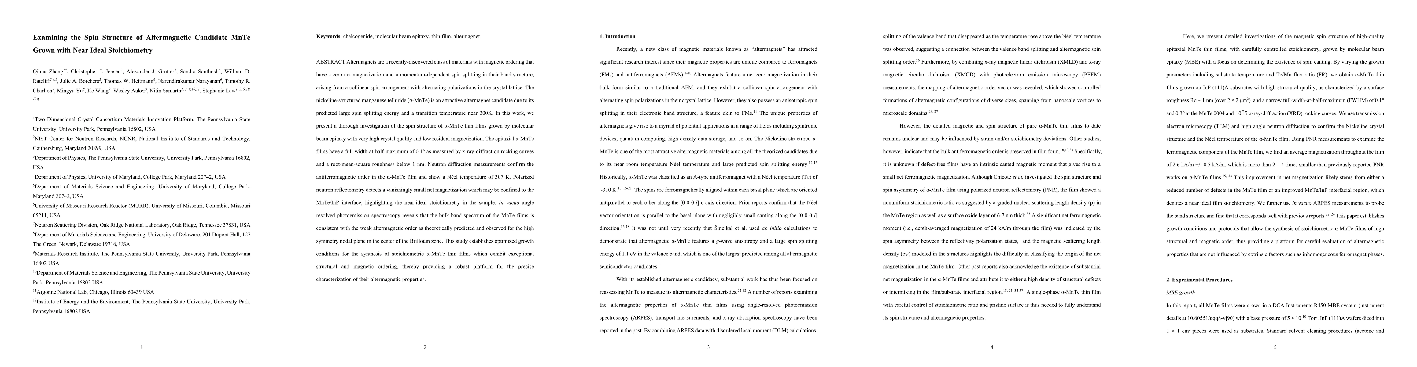 Thumbnail for Examining the Spin Structure of Altermagnetic Candidate MnTe Grown with
  Near Ideal Stoichiometry