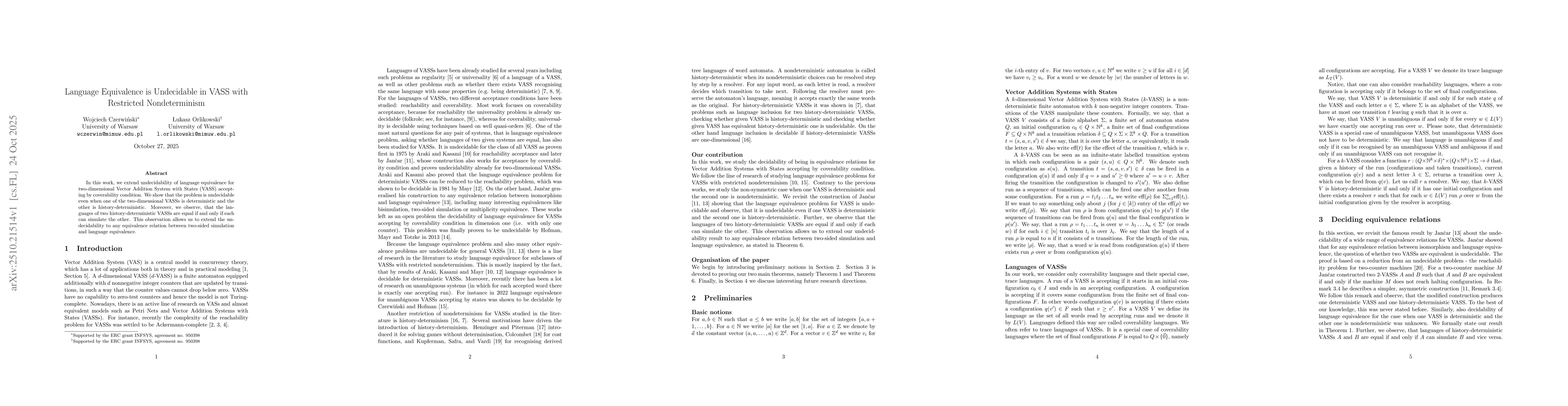 Thumbnail for Language Equivalence is Undecidable in VASS with Restricted
  Nondeterminism