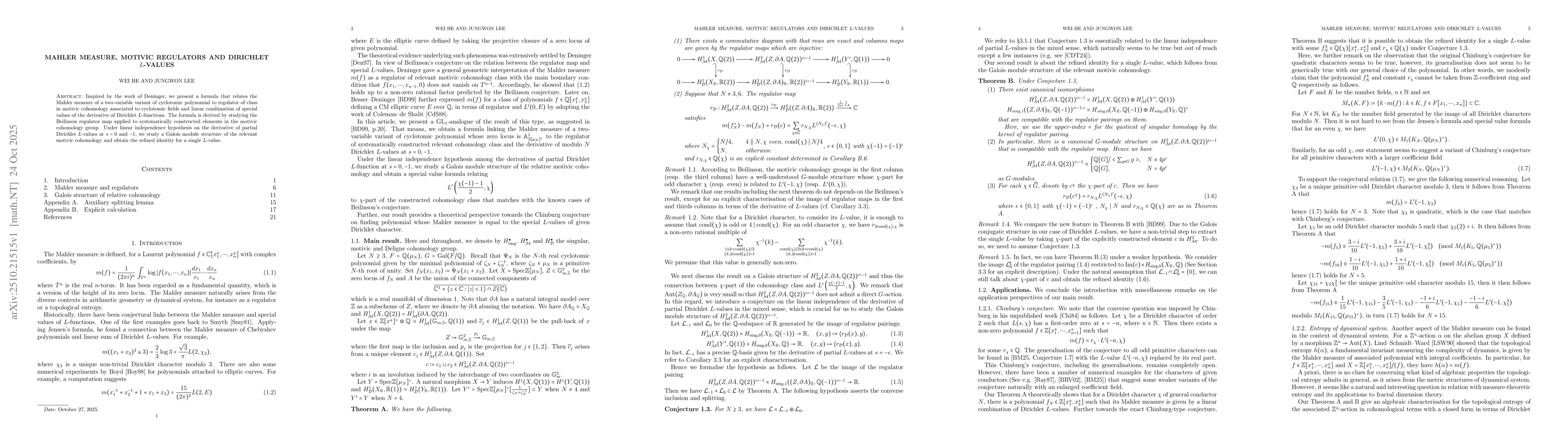 Thumbnail for Mahler measure, motivic regulators and Dirichlet $L$-values