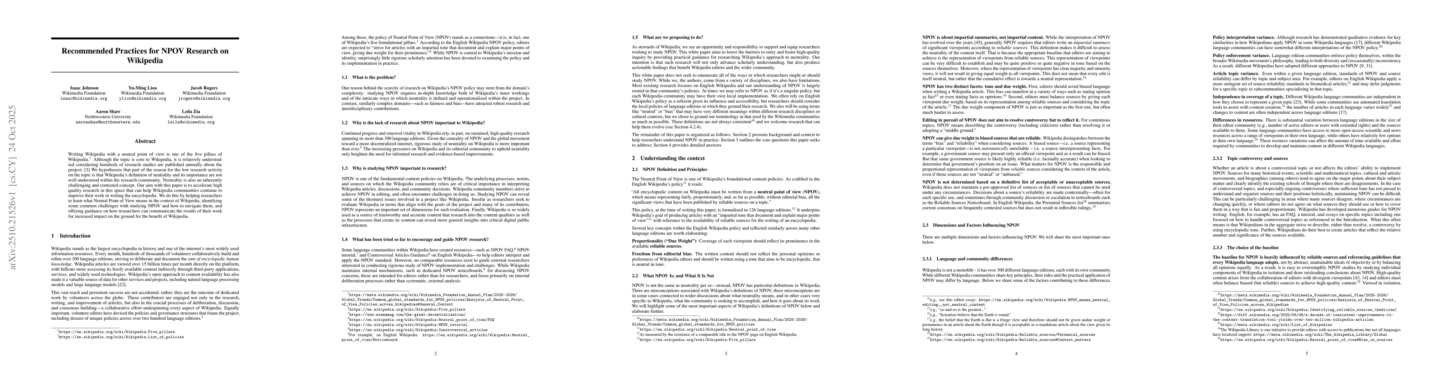 Thumbnail for Recommended Practices for NPOV Research on Wikipedia