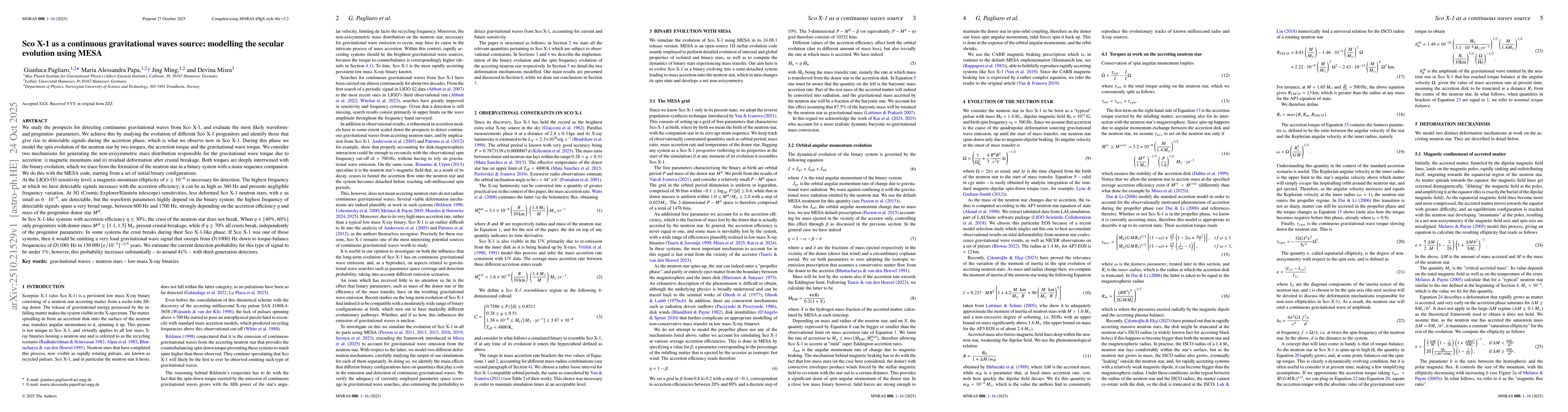 Thumbnail for Sco X-1 as a continuous gravitational waves source: modelling the
  secular evolution using MESA