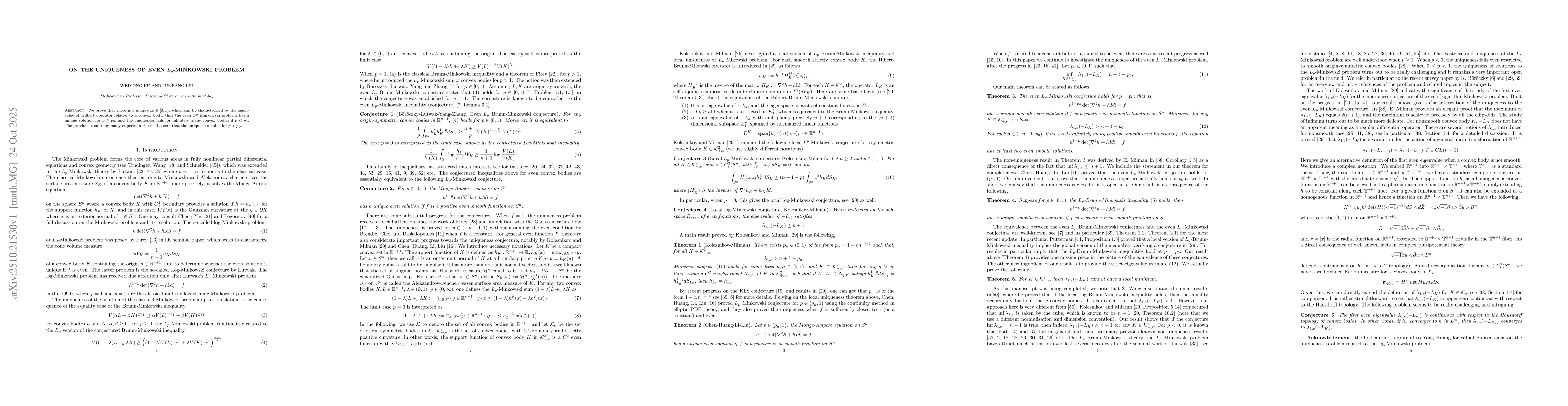 Thumbnail for On the uniqueness of even $L^p$ Minkowski problem