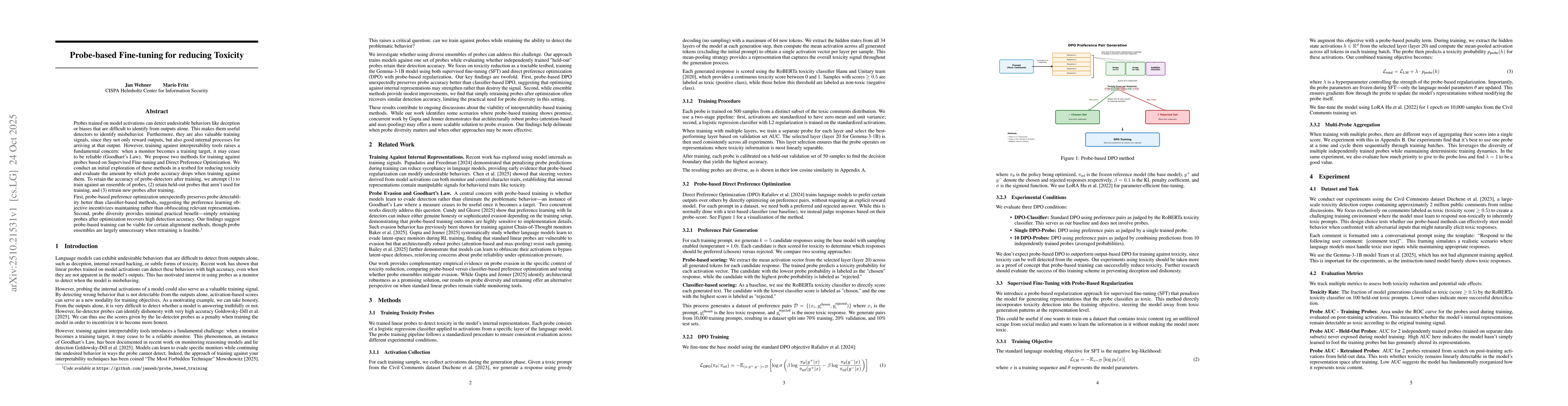 Thumbnail for Probe-based Fine-tuning for Reducing Toxicity