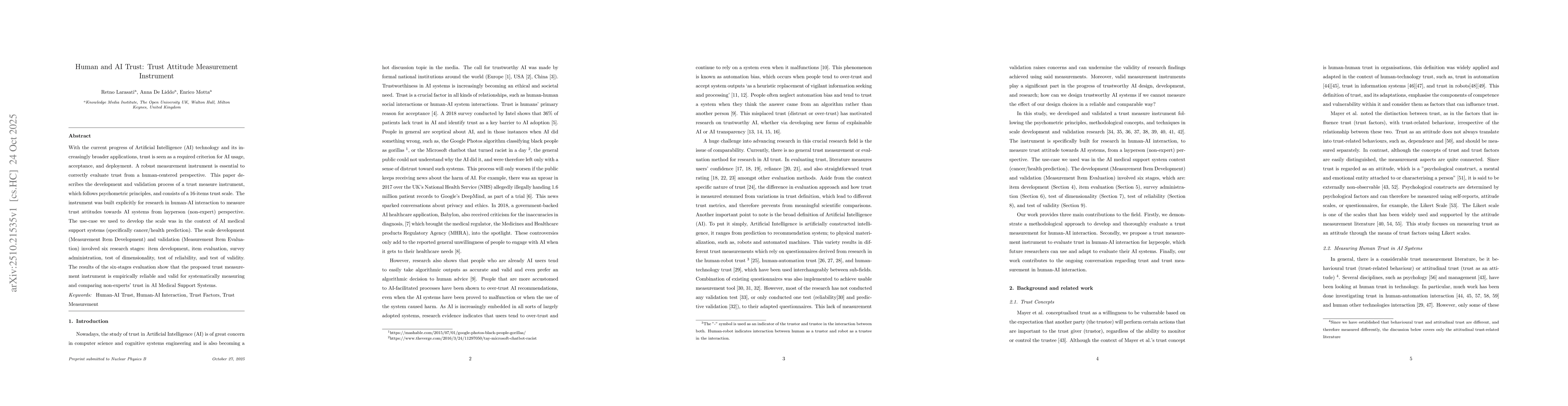 Thumbnail for Human and AI Trust: Trust Attitude Measurement Instrument