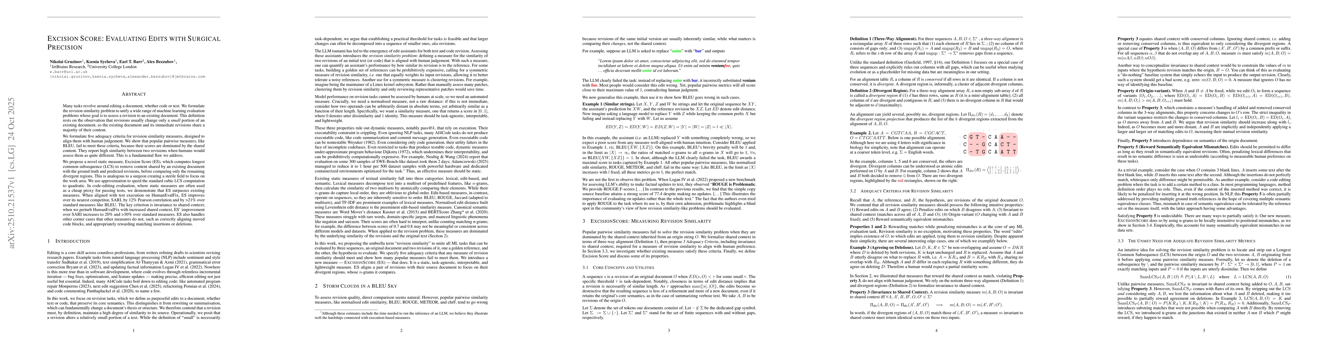 Thumbnail for Excision Score: Evaluating Edits with Surgical Precision