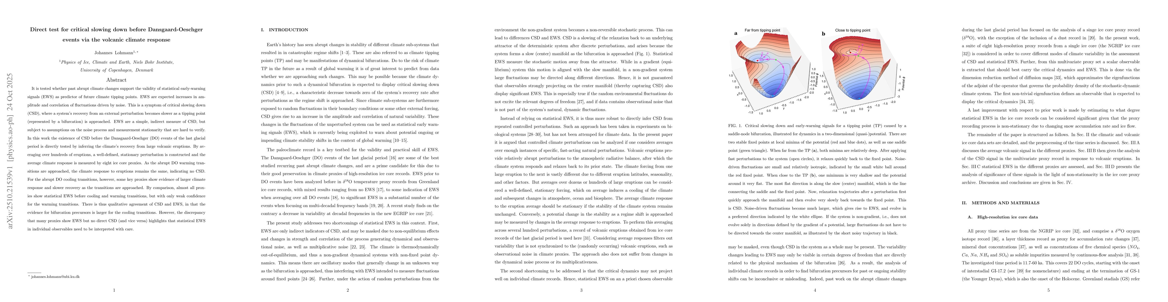 Thumbnail for Direct test for critical slowing down before Dansgaard-Oeschger events
  via the volcanic climate response