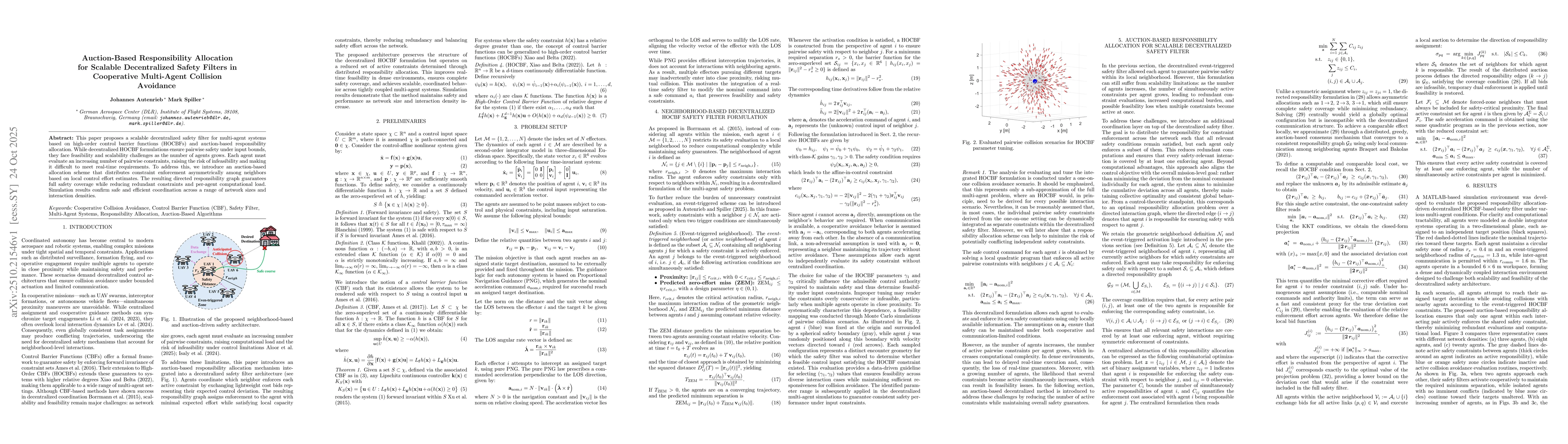 Thumbnail for Auction-Based Responsibility Allocation for Scalable Decentralized
  Safety Filters in Cooperative Multi-Agent Collision Avoidance