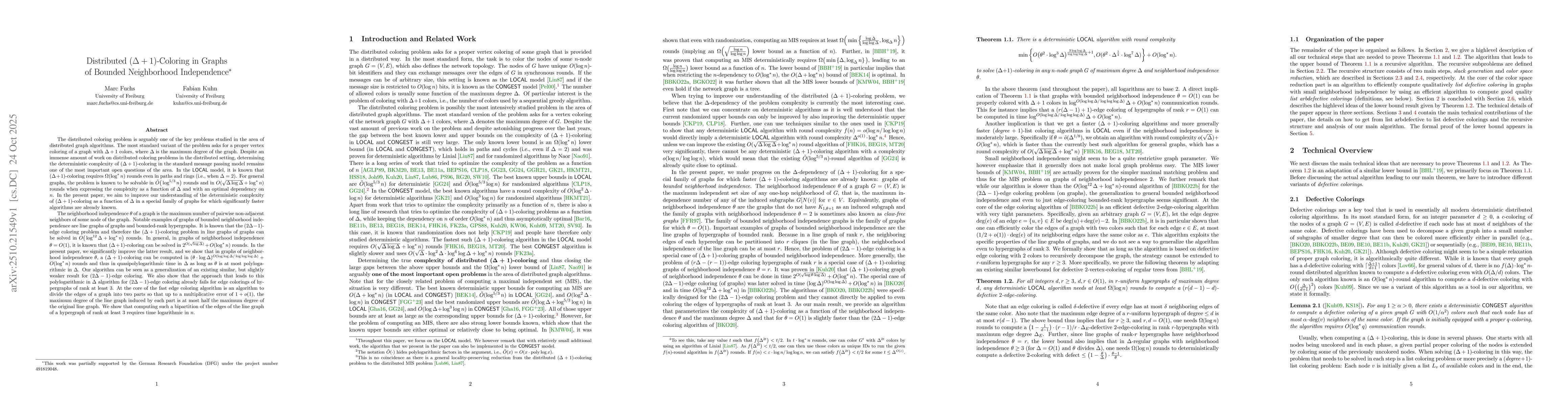 Thumbnail for Distributed $(Δ+1)$-Coloring in Graphs of Bounded Neighborhood
  Independence