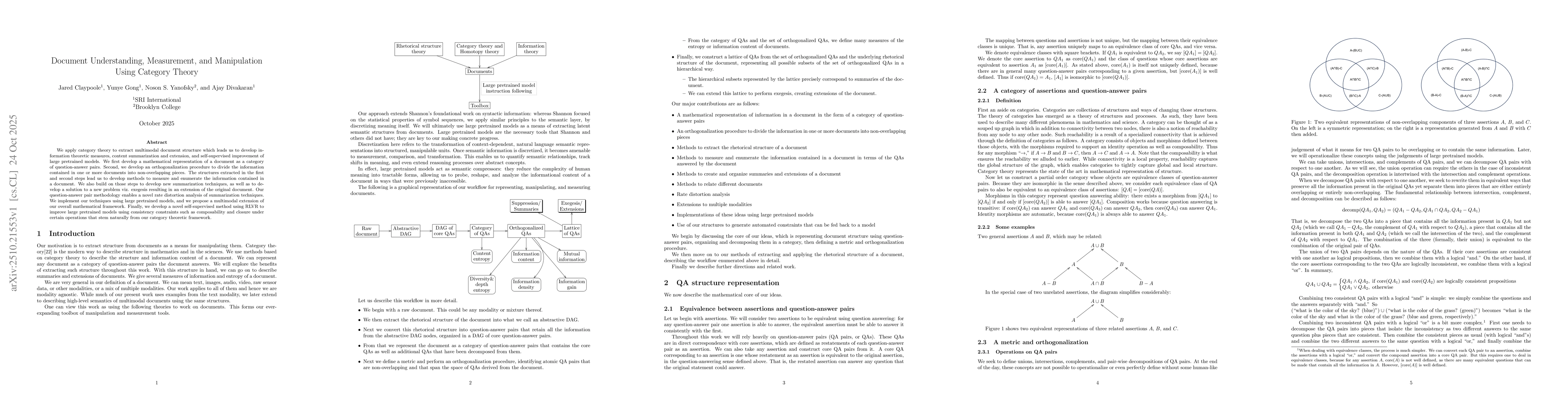 Thumbnail for Document Understanding, Measurement, and Manipulation Using Category
  Theory