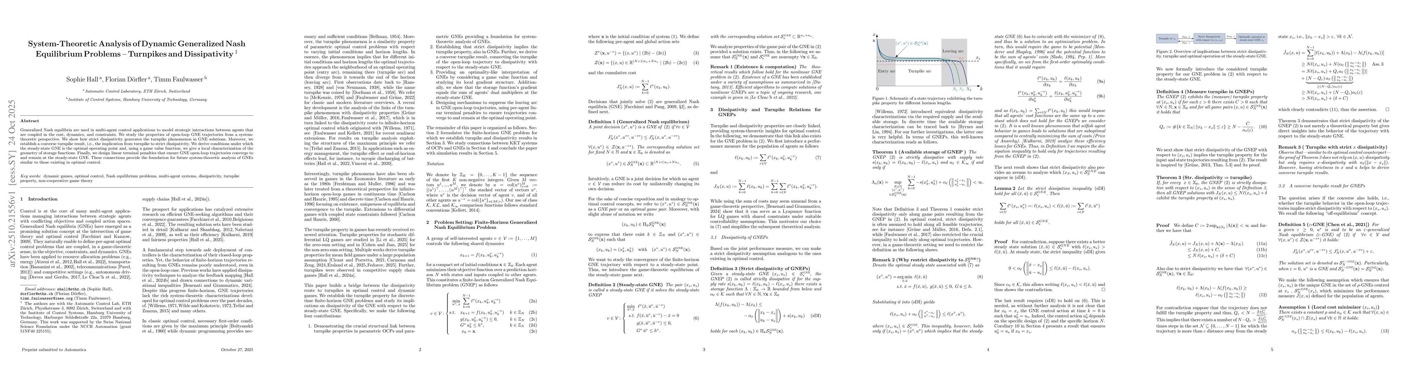 Thumbnail for System-Theoretic Analysis of Dynamic Generalized Nash Equilibrium
  Problems -- Turnpikes and Dissipativity