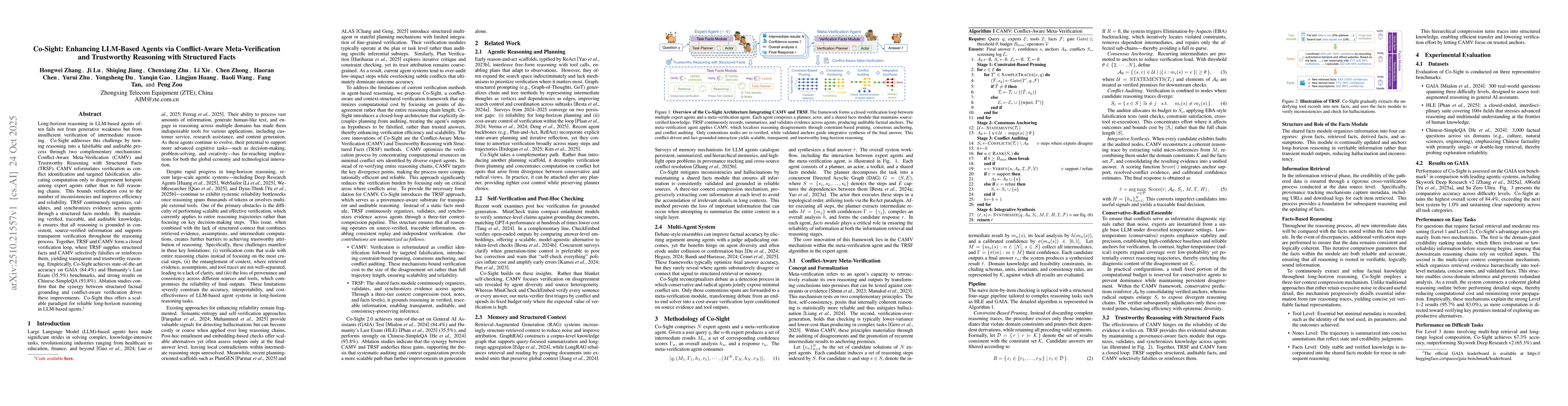 Thumbnail for Co-Sight: Enhancing LLM-Based Agents via Conflict-Aware
  Meta-Verification and Trustworthy Reasoning with Structured Facts