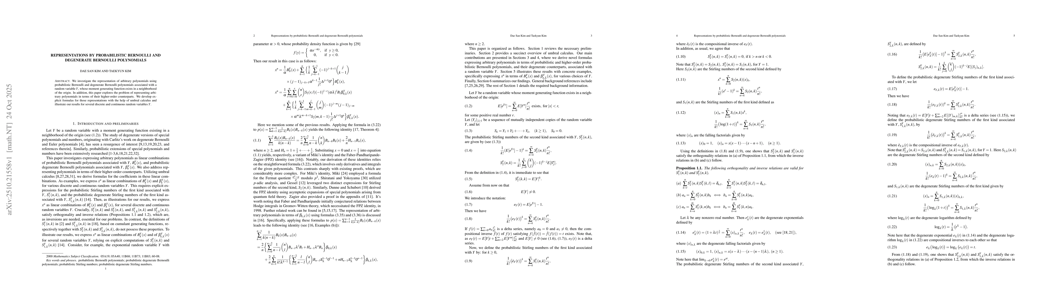 Thumbnail for Representations by probabilistic Bernoulli and degenerate Bernoulli
  polynomials