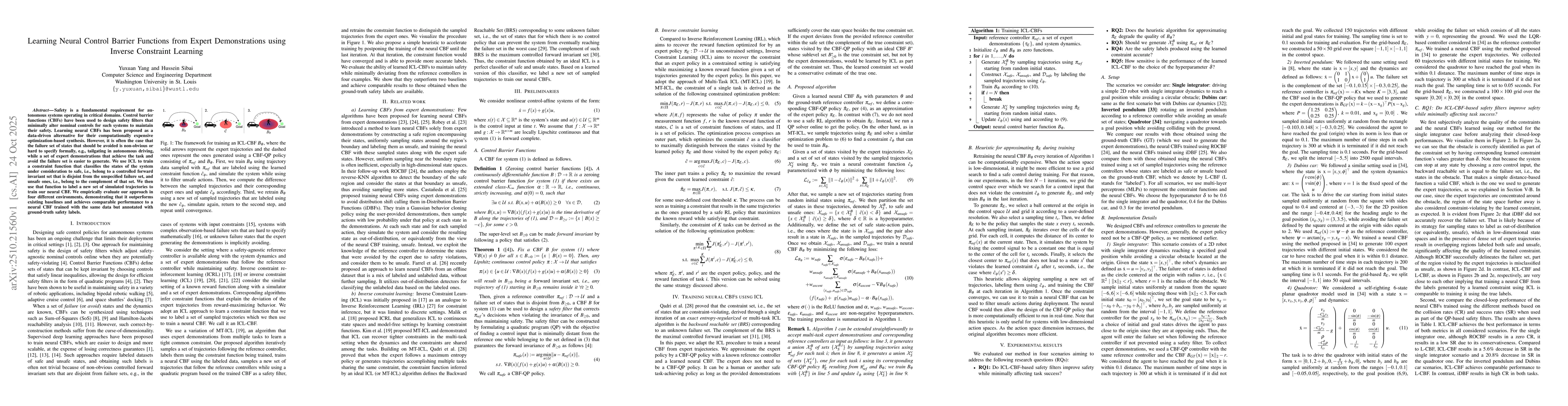 Thumbnail for Learning Neural Control Barrier Functions from Expert Demonstrations
  using Inverse Constraint Learning