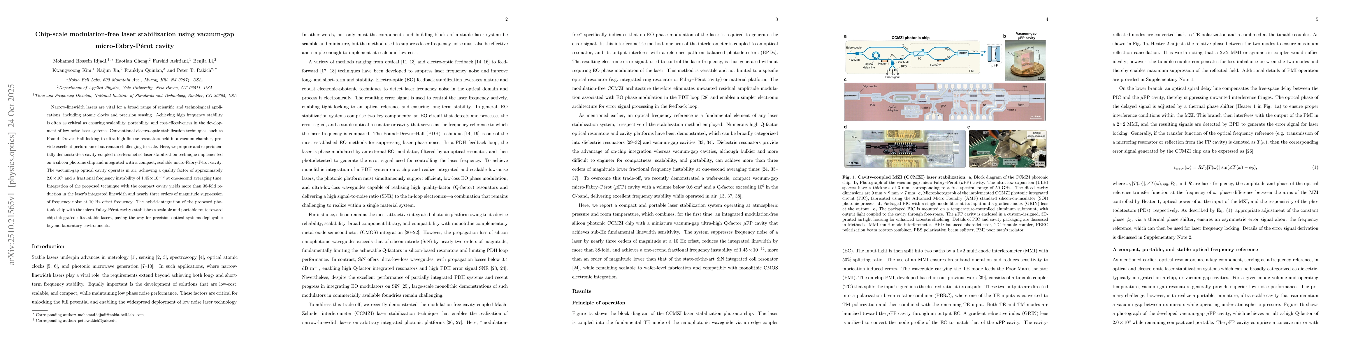 Thumbnail for Chip-scale modulation-free laser stabilization using vacuum-gap
  micro-Fabry-Pérot cavity