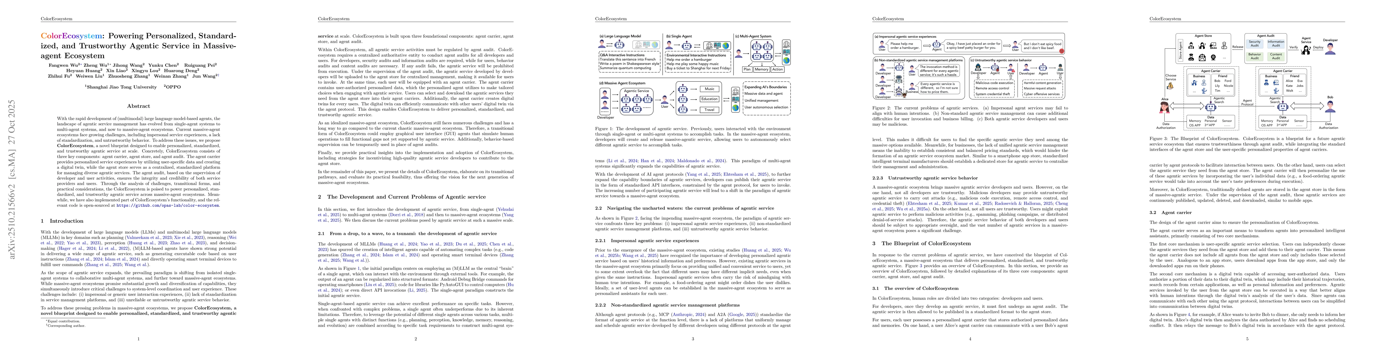 Thumbnail for ColorEcosystem: Powering Personalized, Standardized, and Trustworthy
  Agentic Service in massive-agent Ecosystem