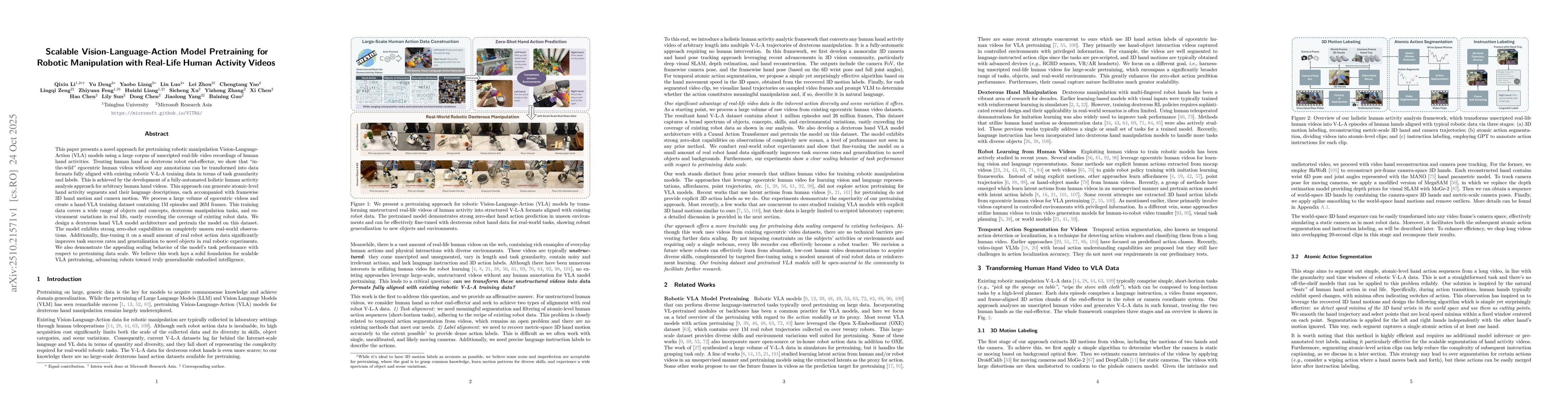 Thumbnail for Scalable Vision-Language-Action Model Pretraining for Robotic
  Manipulation with Real-Life Human Activity Videos