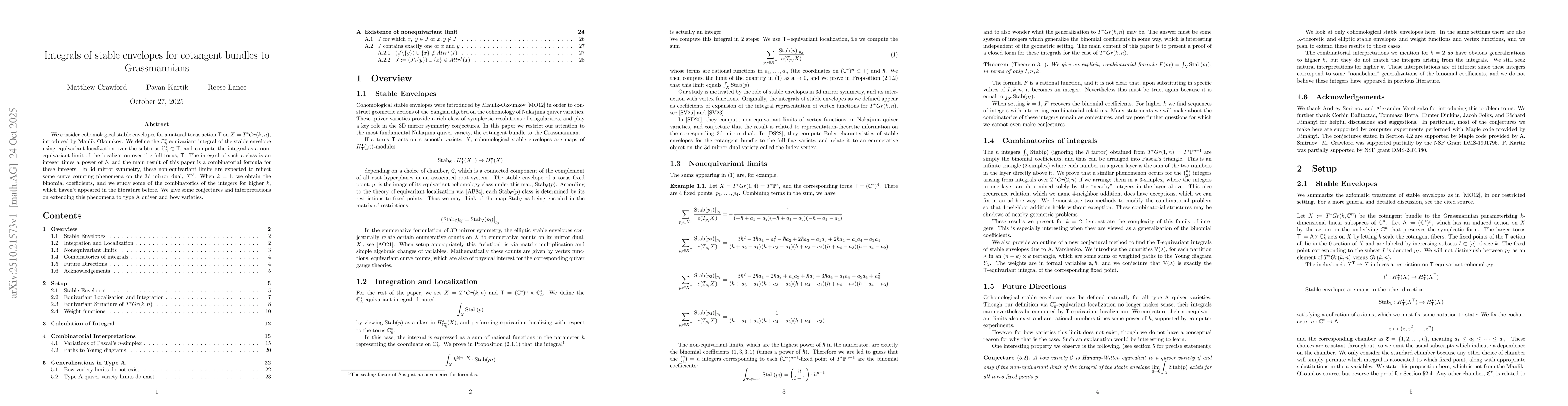 Thumbnail for Integrals of stable envelopes for cotangent bundles to Grassmannians