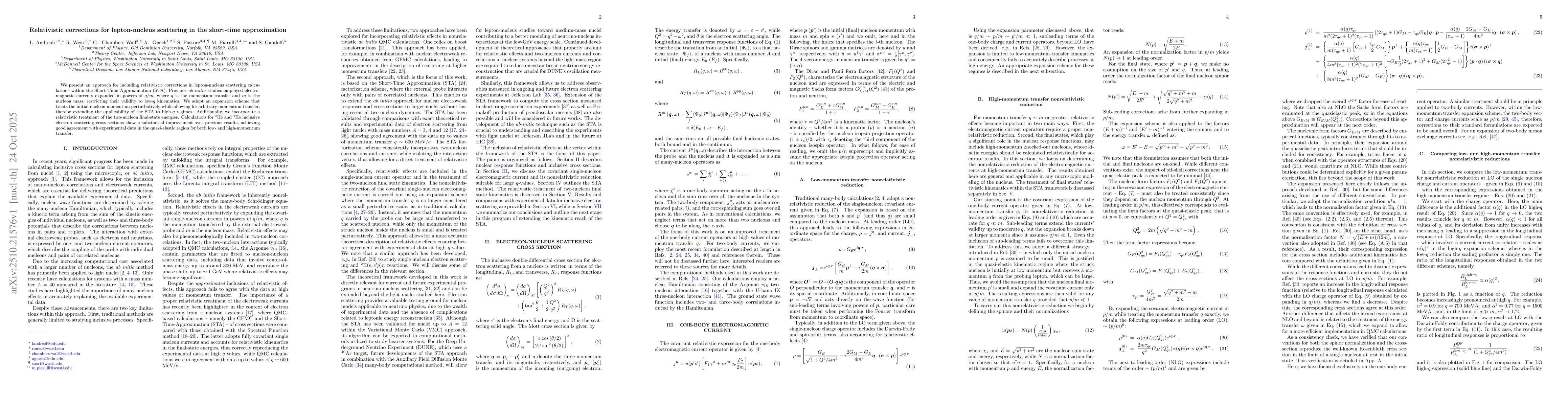 Thumbnail for Relativistic corrections for lepton-nucleus scattering in the short-time
  approximation
