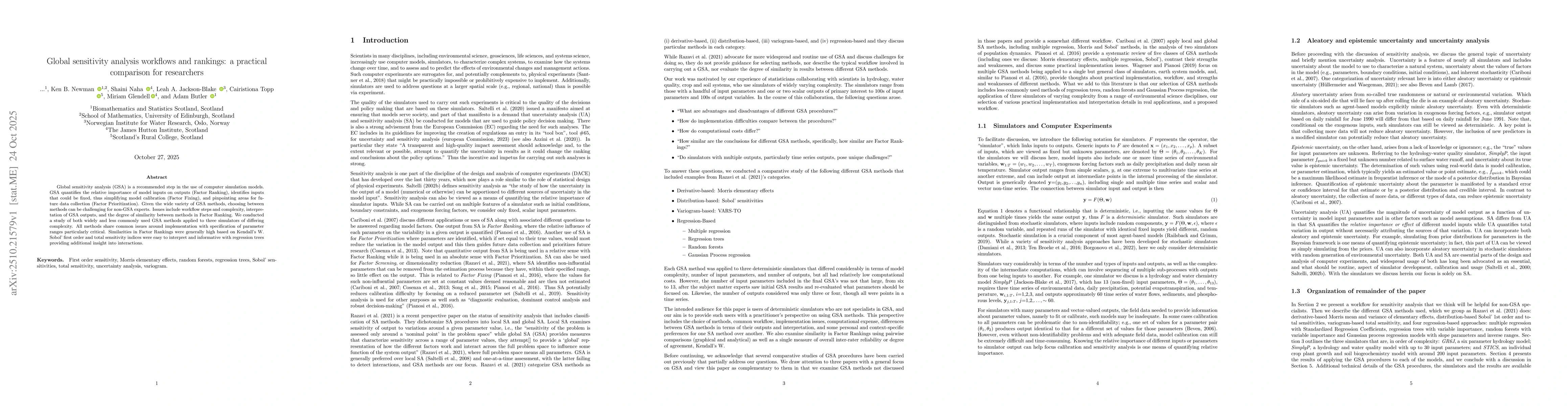 Thumbnail for A Comparison for Non-Specialists of Workflow Steps and Similarity of
  Factor Rankings for Several Global Sensitivity Analysis Methods