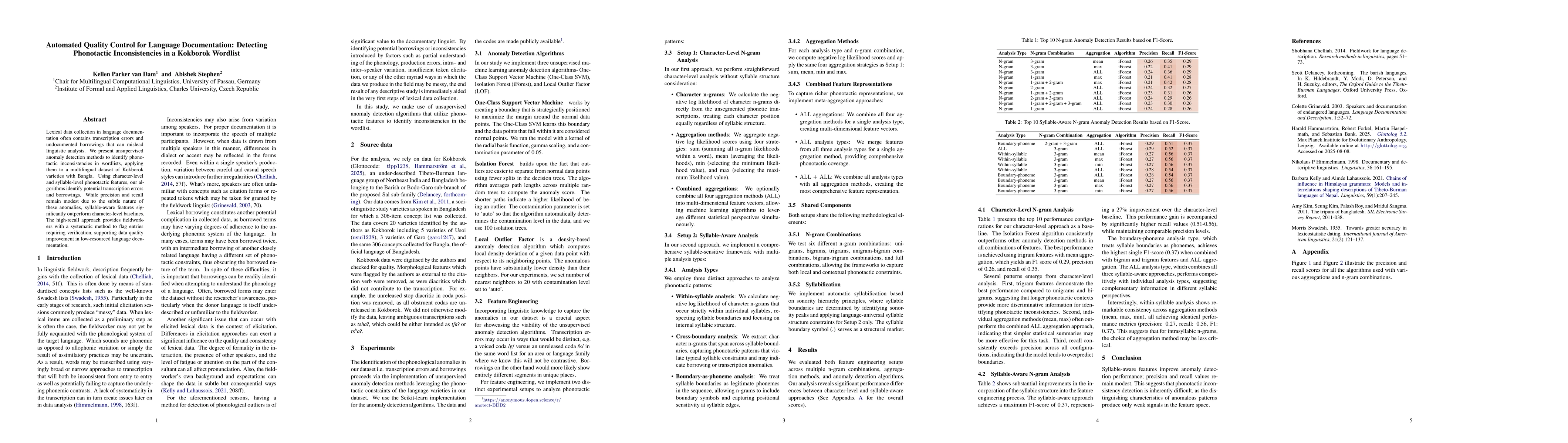 Thumbnail for Automated Quality Control for Language Documentation: Detecting
  Phonotactic Inconsistencies in a Kokborok Wordlist