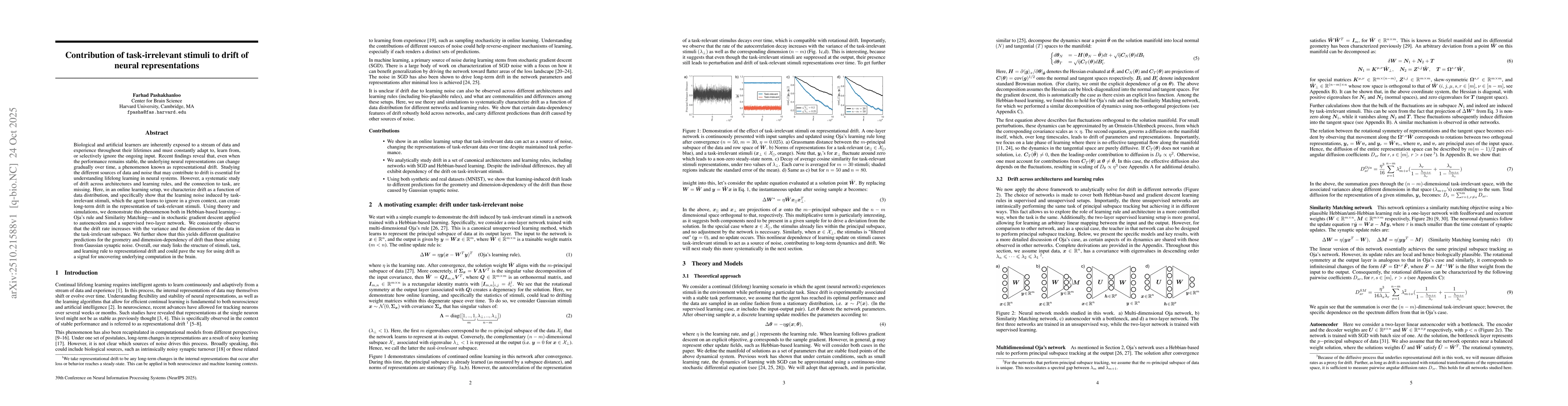 Thumbnail for Contribution of task-irrelevant stimuli to drift of neural
  representations