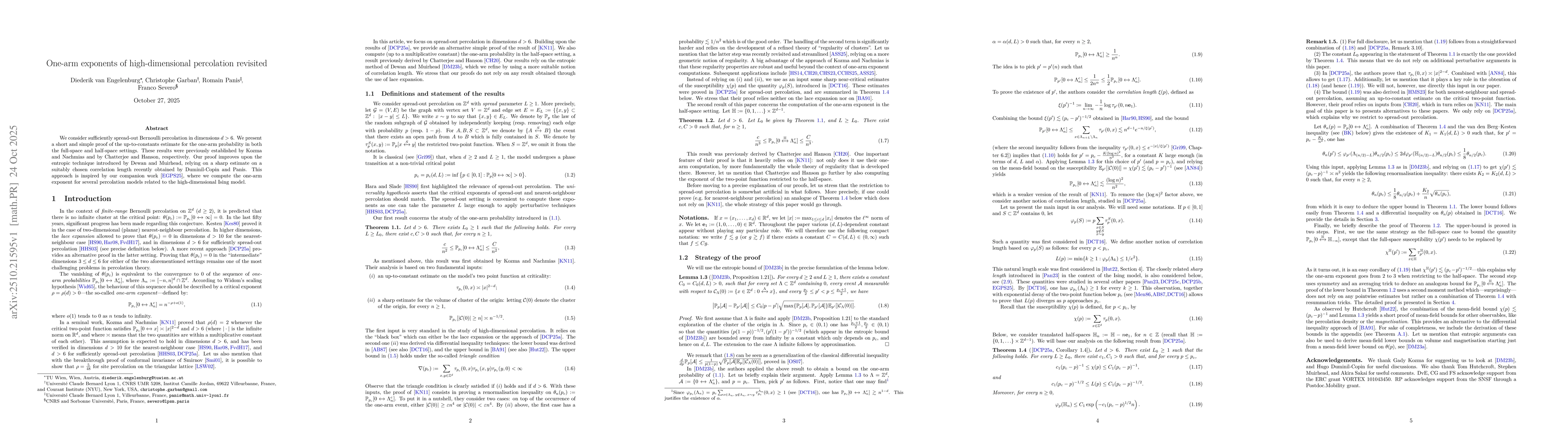 Thumbnail for One-arm exponents of high-dimensional percolation revisited