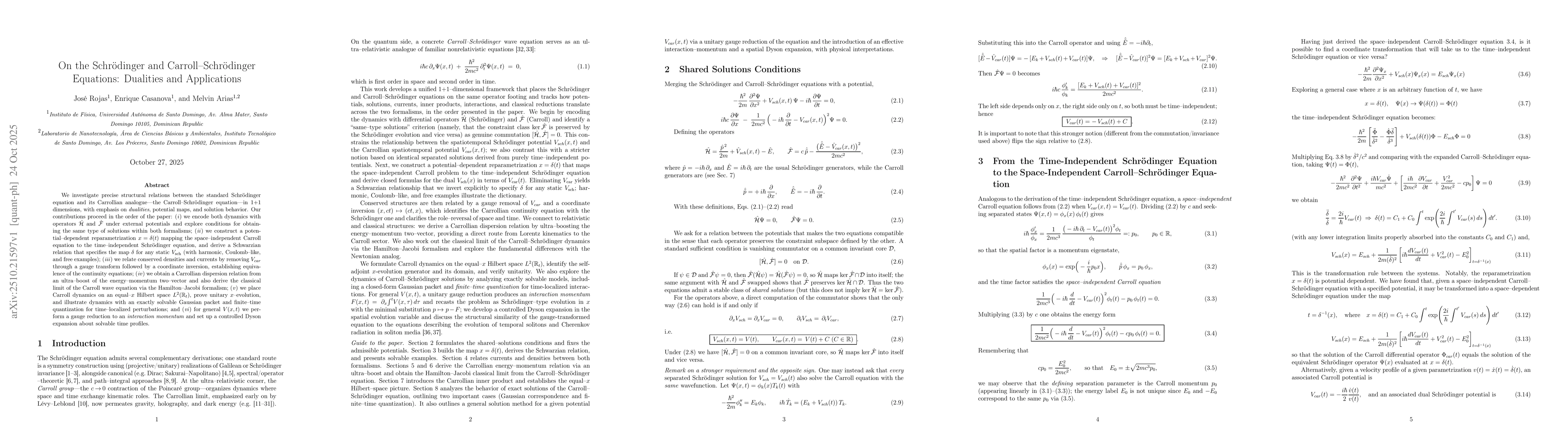 Thumbnail for On the Schrödinger and Carroll Schrödinger Equations: Dualities and
  Applications