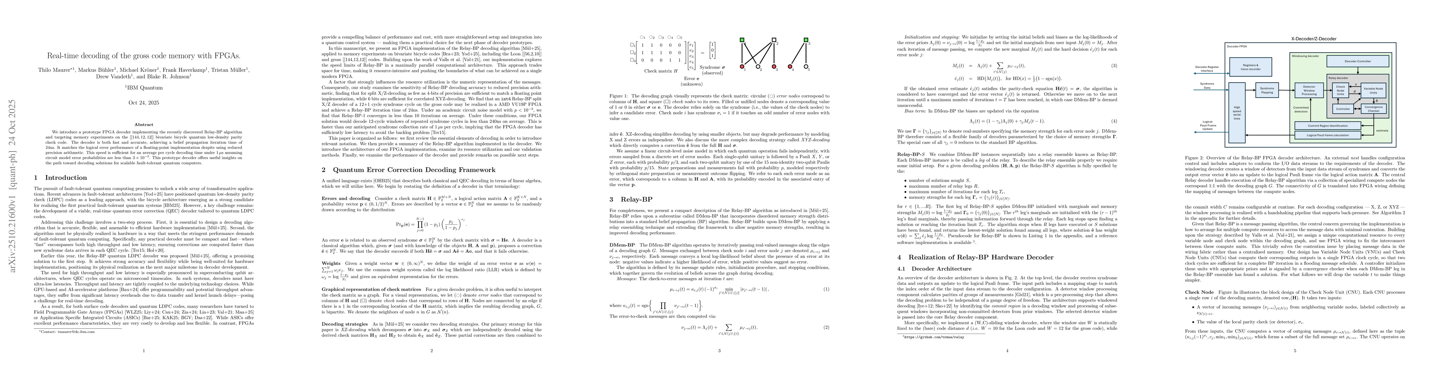 Thumbnail for Real-time decoding of the gross code memory with FPGAs