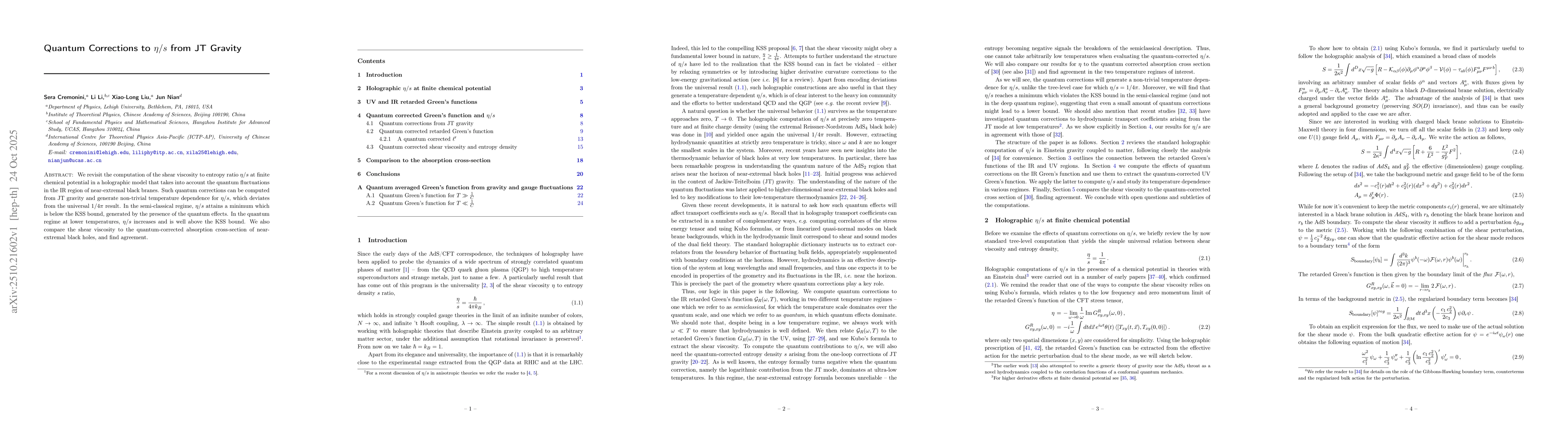 Thumbnail for Quantum Corrections to $η/s$ from JT Gravity