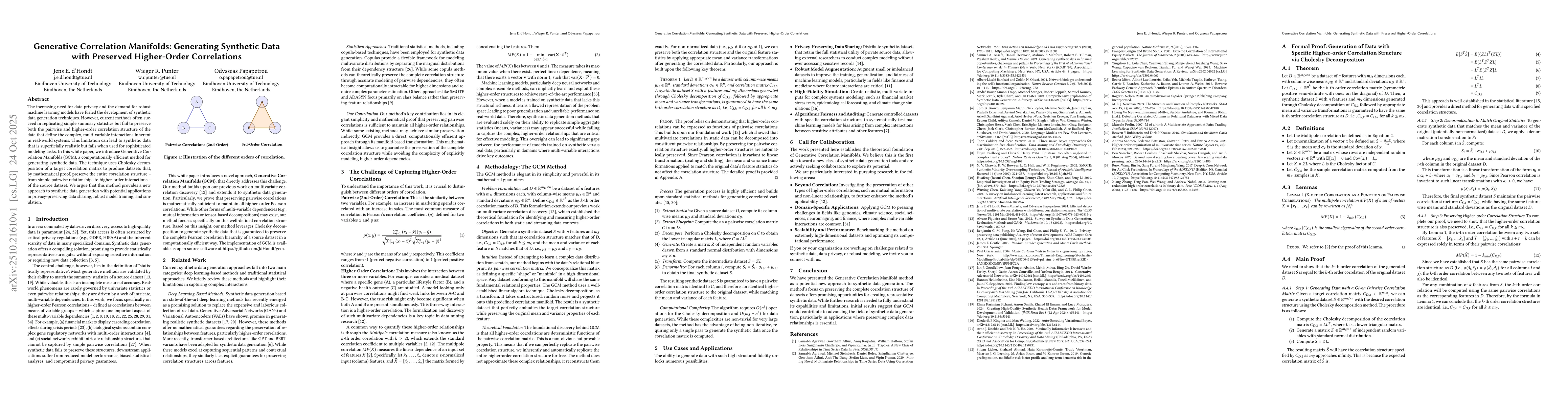 Thumbnail for Generative Correlation Manifolds: Generating Synthetic Data with
  Preserved Higher-Order Correlations