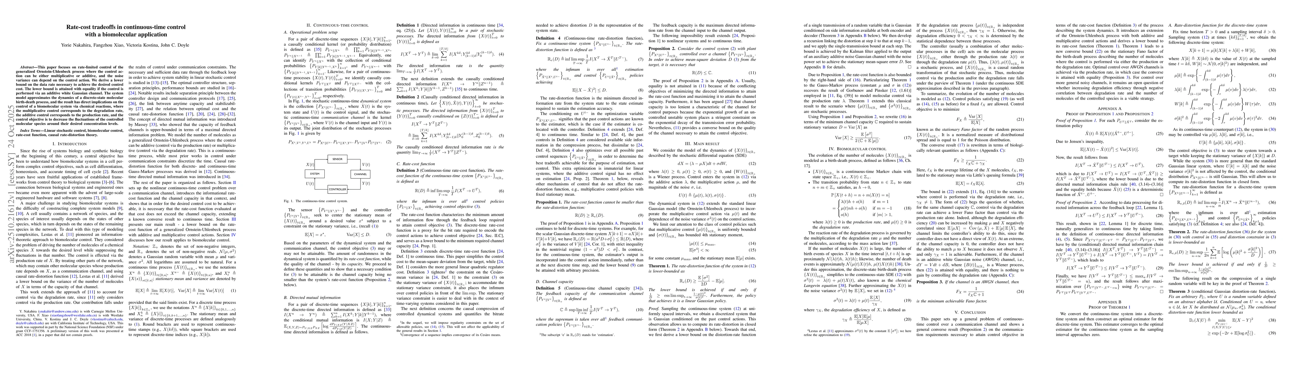 Thumbnail for Rate-cost tradeoffs in continuous-time control with a biomolecular
  application