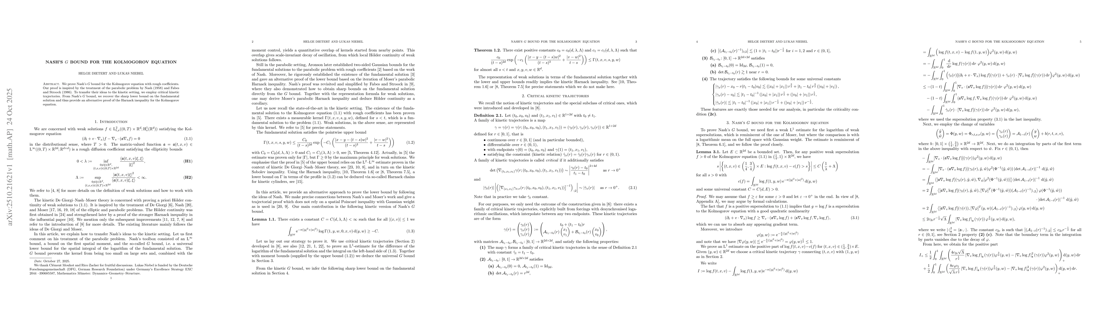 Thumbnail for Nash's $G$ bound for the Kolmogorov equation