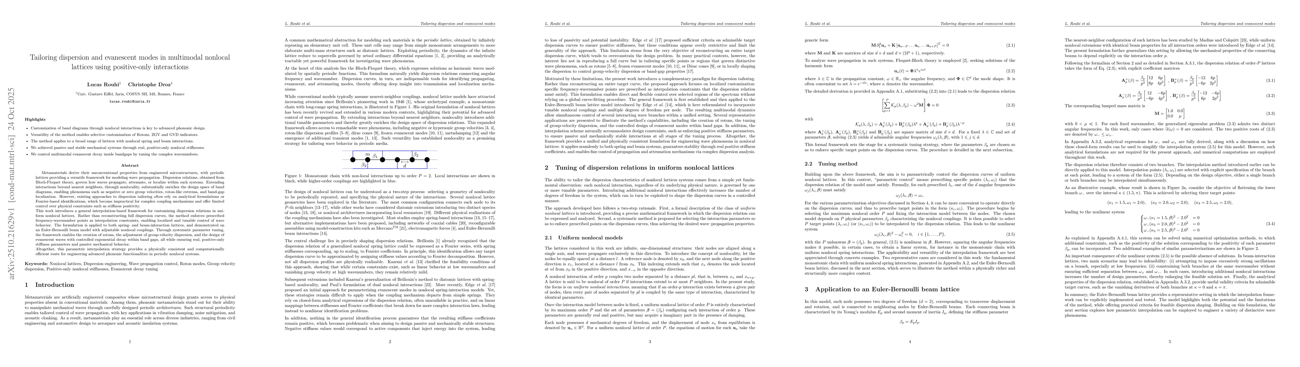 Thumbnail for Tailoring dispersion and evanescent modes in multimodal nonlocal
  lattices using positive-only interactions