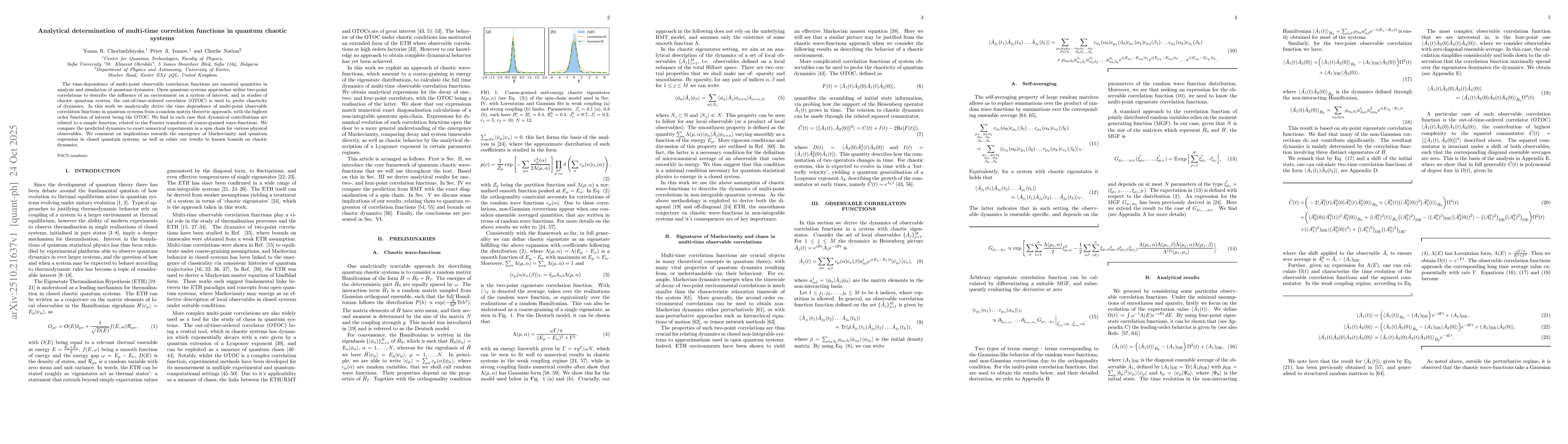 Thumbnail for Analytical determination of multi-time correlation functions in quantum
  chaotic systems