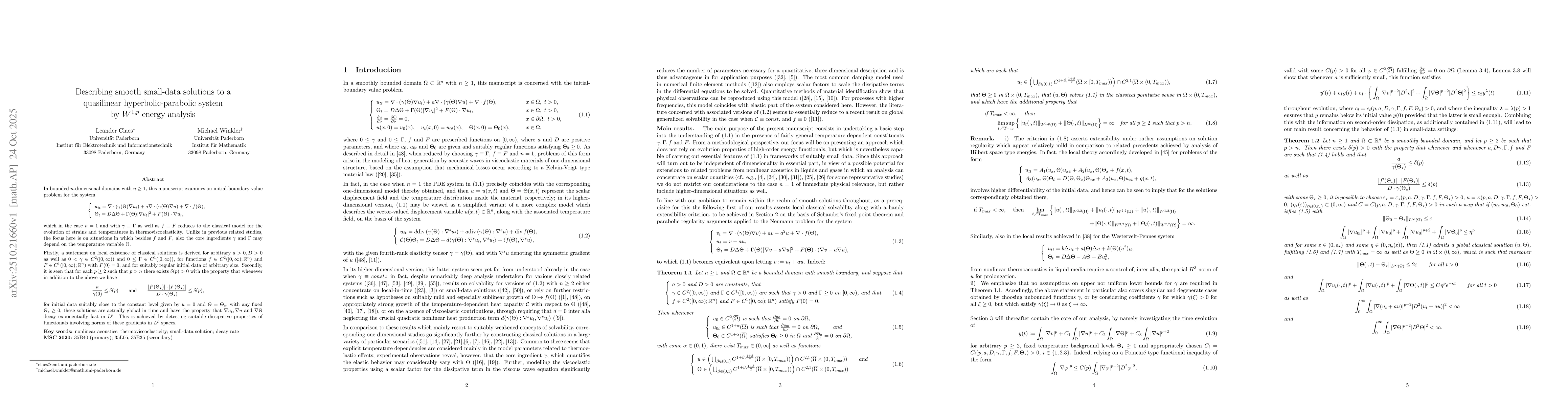 Thumbnail for Describing smooth small-data solutions to a quasilinear
  hyperbolic-parabolic system by $W^{1,p}$ energy analysis