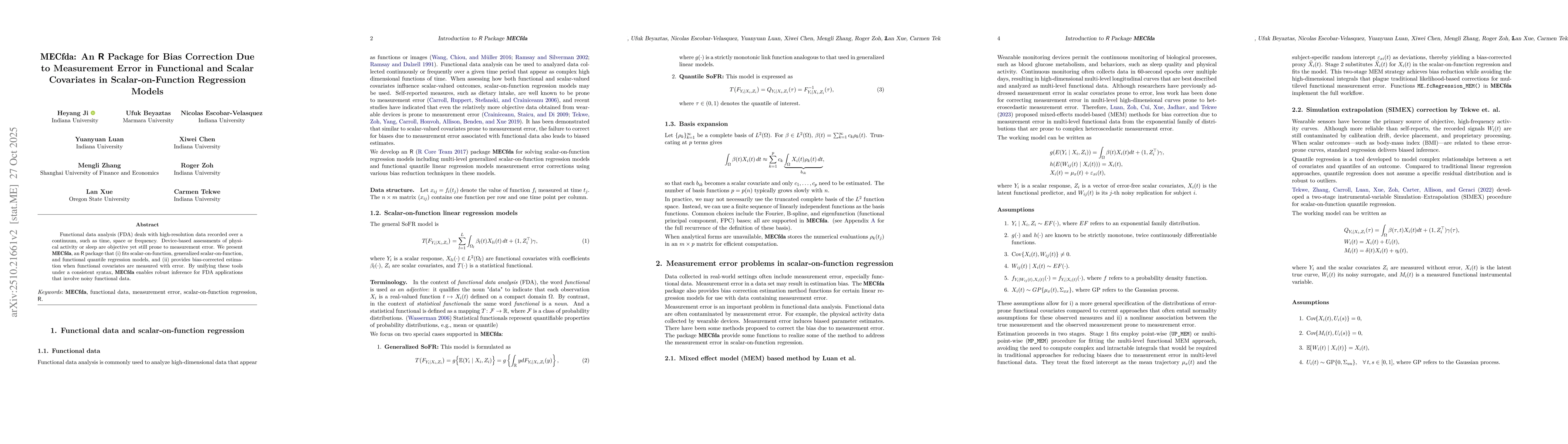 Thumbnail for MECfda: An R Package for Bias Correction Due to Measurement Error in
  Functional and Scalar Covariates in Scalar-on-Function Regression Models