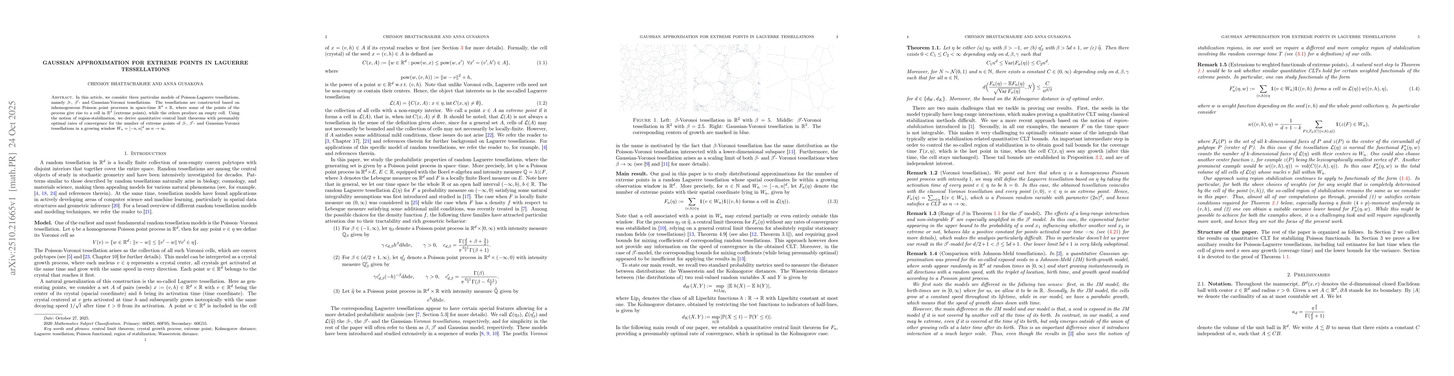 Thumbnail for Gaussian approximation for Extreme Points in Laguerre tessellations