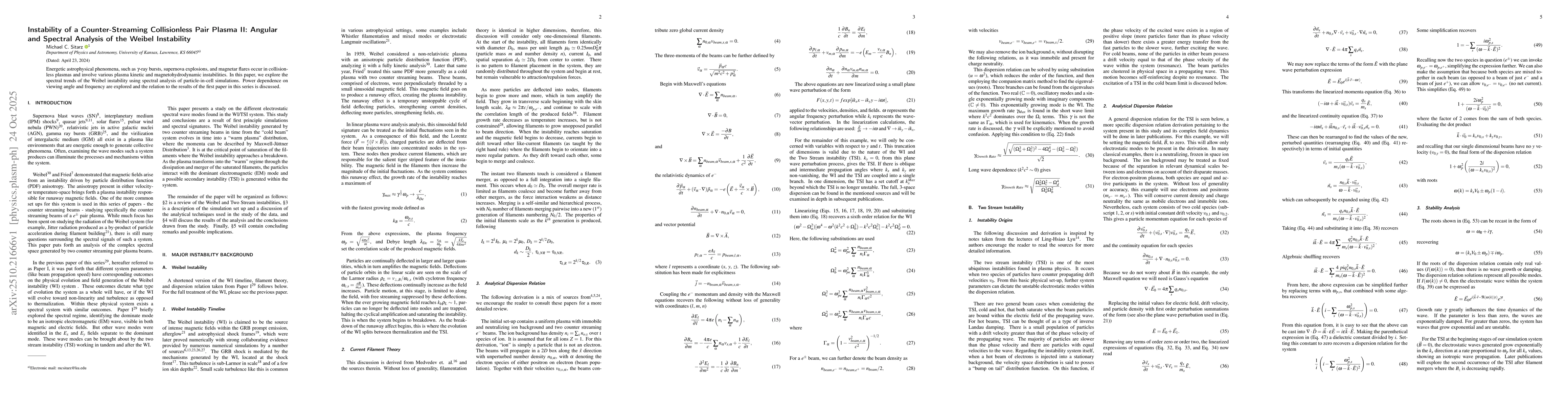 Thumbnail for Counter-Streaming Beams in Collisionless Pair Plasma Instability Systems
  II: Spectral Cone and Spectral Wave Mode Analysis