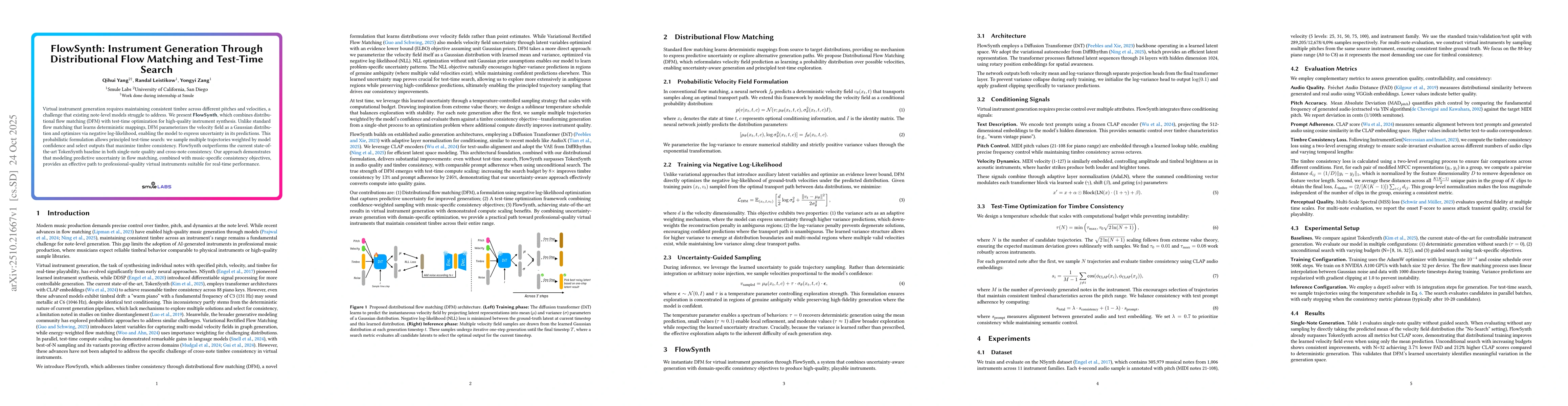Thumbnail for FlowSynth: Instrument Generation Through Distributional Flow Matching
  and Test-Time Search