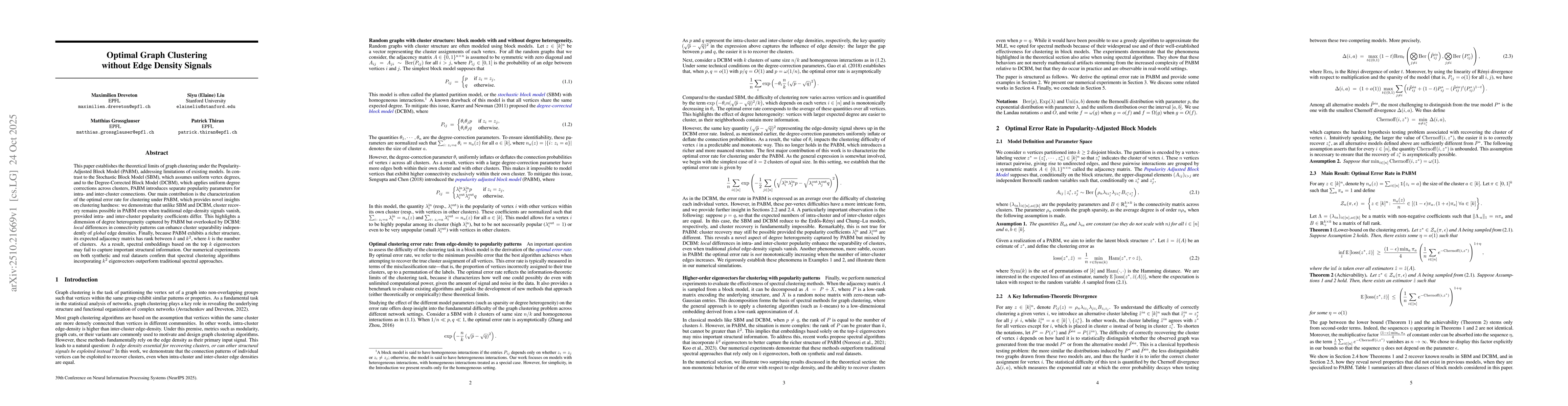 Thumbnail for Optimal Graph Clustering without Edge Density Signals