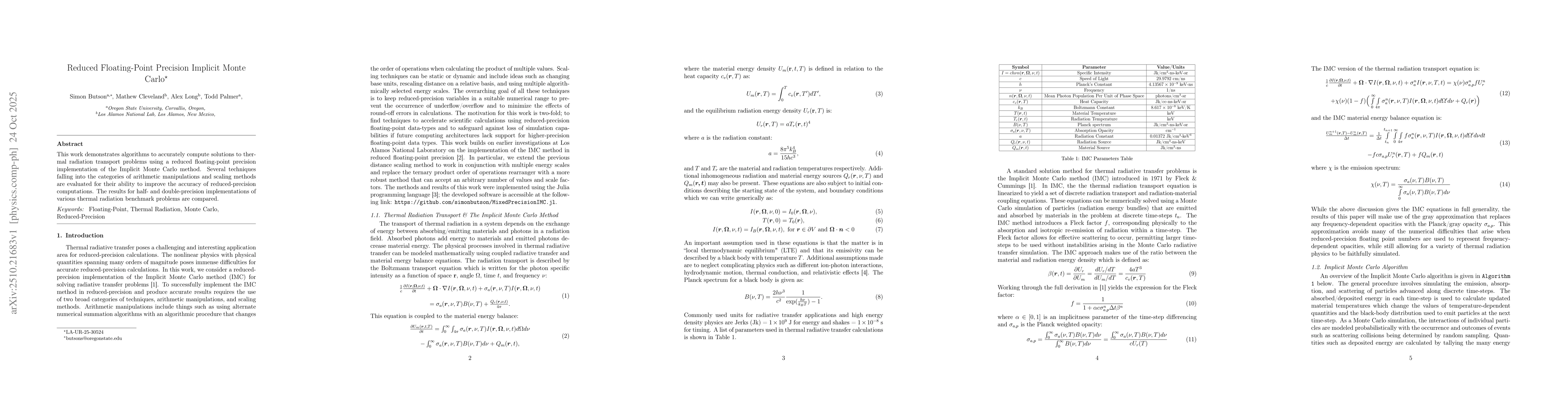 Thumbnail for Reduced Floating-Point Precision Implicit Monte Carlo